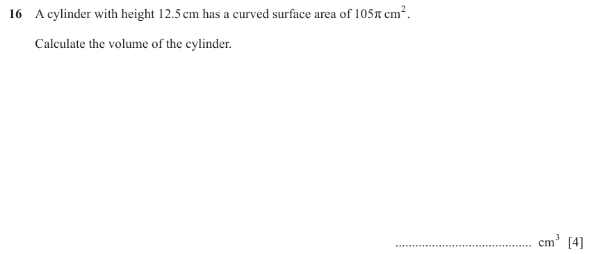 IGCSE Mathematics 0580 Oct/Nov 2023 Paper 23 Question 16 – Mensuration, Perimeter, Area and Volume, 4 marks