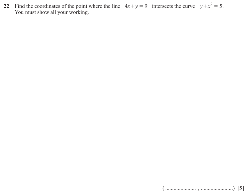 IGCSE Mathematics 0580 Oct/Nov 2023 Paper 23 Question 22 – Co-ordinate geometry, Cartesian coordinates (2D), 5 marks