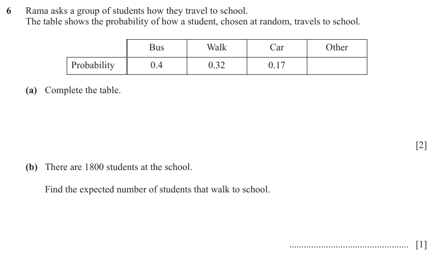 IGCSE Mathematics 0580 Oct/Nov 2023 Paper 23 Question 6 – Probability, General, 3 marks