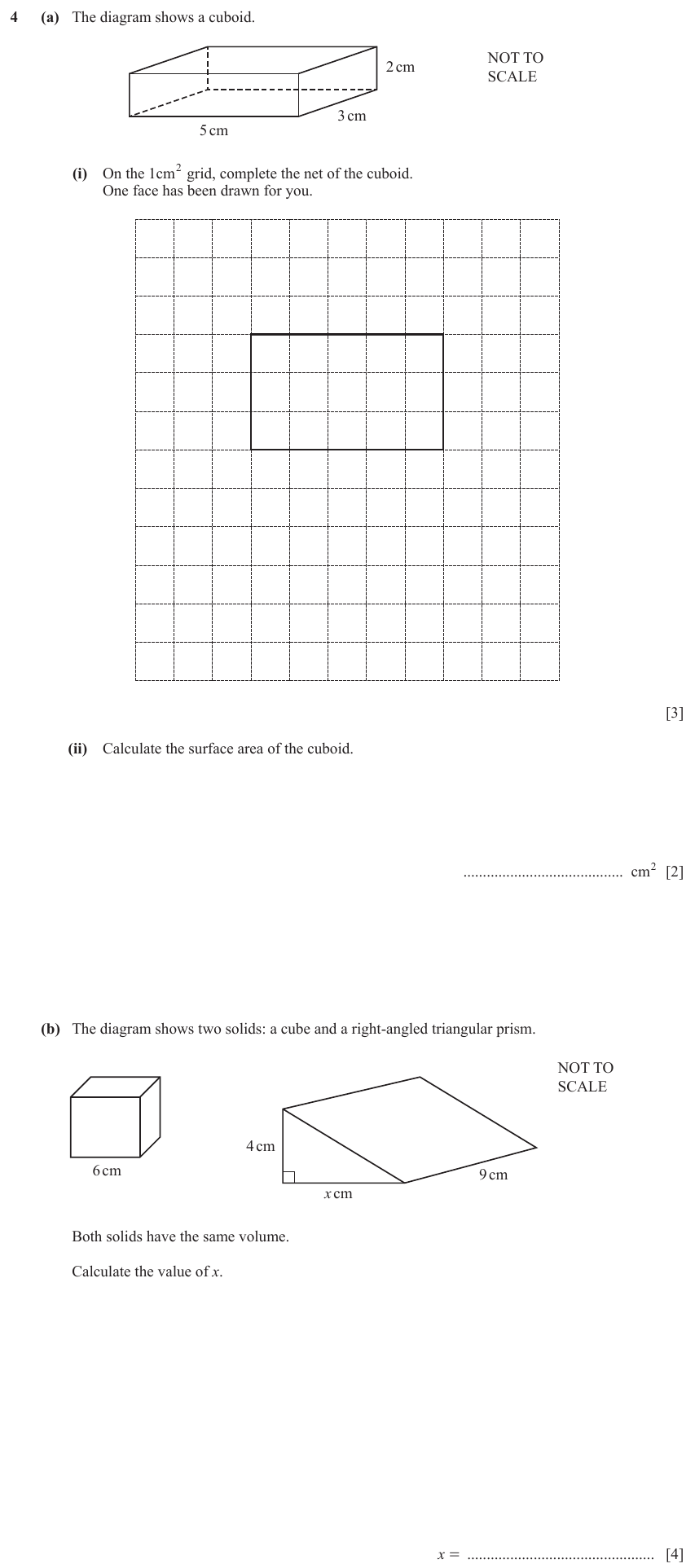 IGCSE Mathematics 0580 Oct/Nov 2023 Paper 31 Question 4 – Mensuration, Perimeter, Area and Volume, 9 marks