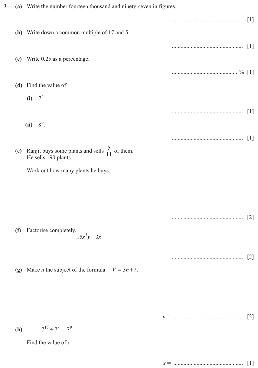 IGCSE Mathematics 0580 Oct/Nov 2023 Paper 32 Question 3 – Numbers, The four rules, 12 marks