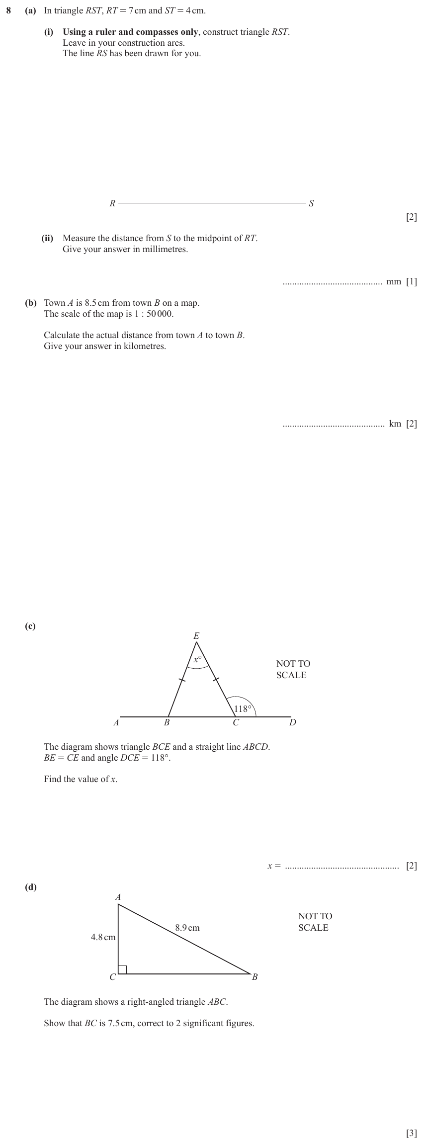 IGCSE 0580 Nov 2023 Paper 32 Question 8 — Length and midpoint (Core, 10 marks)