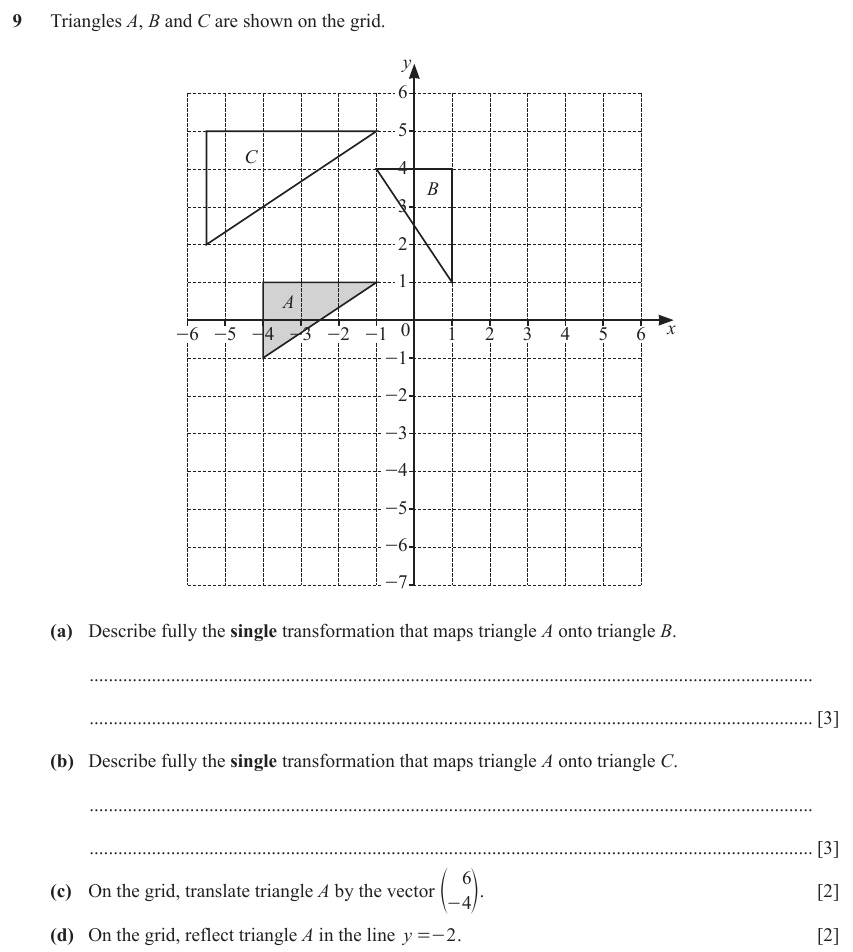 IGCSE Mathematics 0580 Oct/Nov 2023 Paper 32 Question 9 – Transformations, Transformations, 10 marks