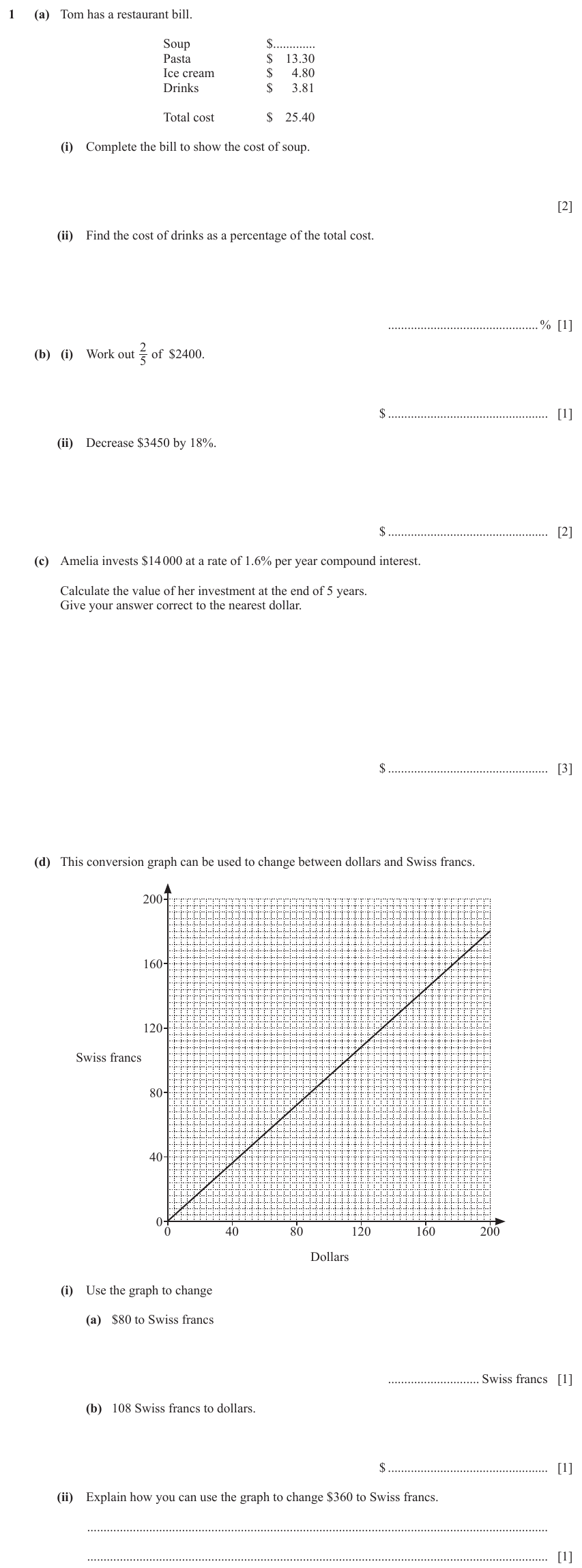 IGCSE Mathematics 0580 Oct/Nov 2023 Paper 33 Question 1 – Numbers, Fractions, decimals and percentages, 12 marks