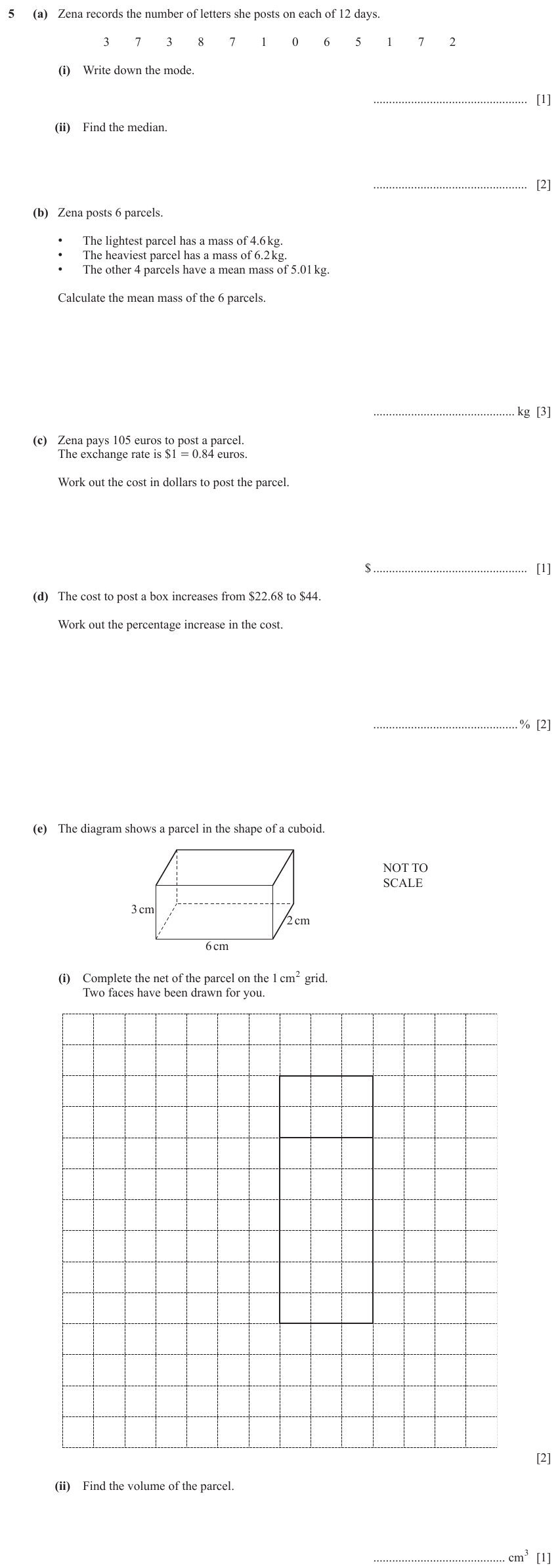 IGCSE Mathematics 0580 Oct/Nov 2023 Paper 33 Question 5 – Statistics, Averages (discrete data), 12 marks