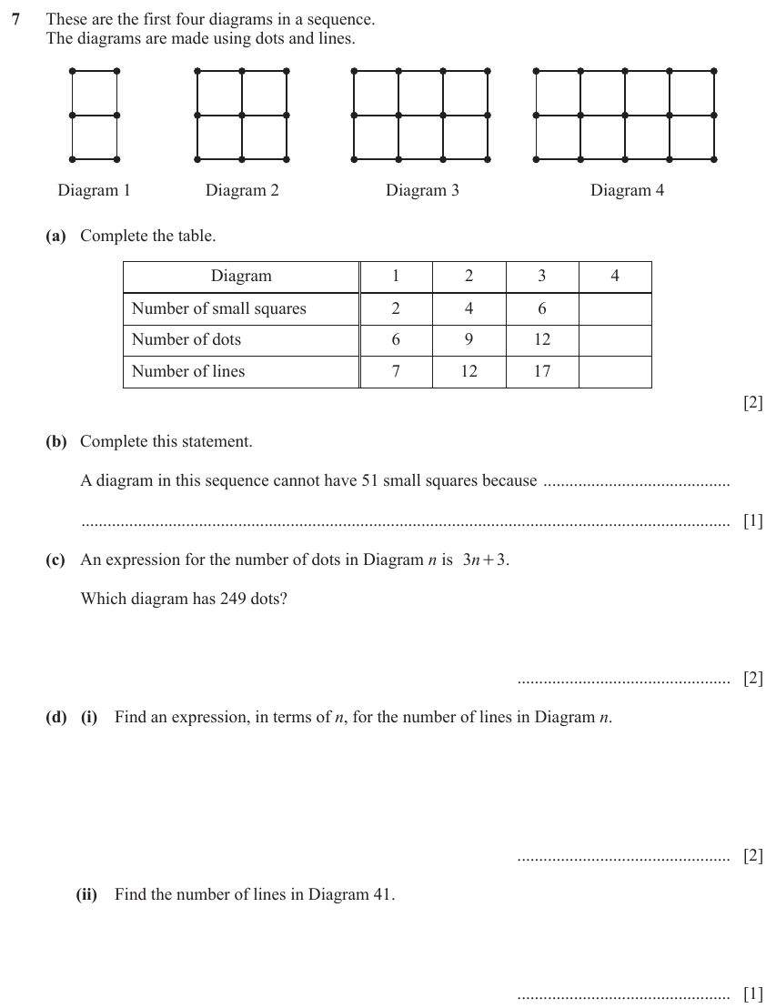 IGCSE Mathematics 0580 Oct/Nov 2023 Paper 33 Question 7 – Algebra, Sequences, 8 marks