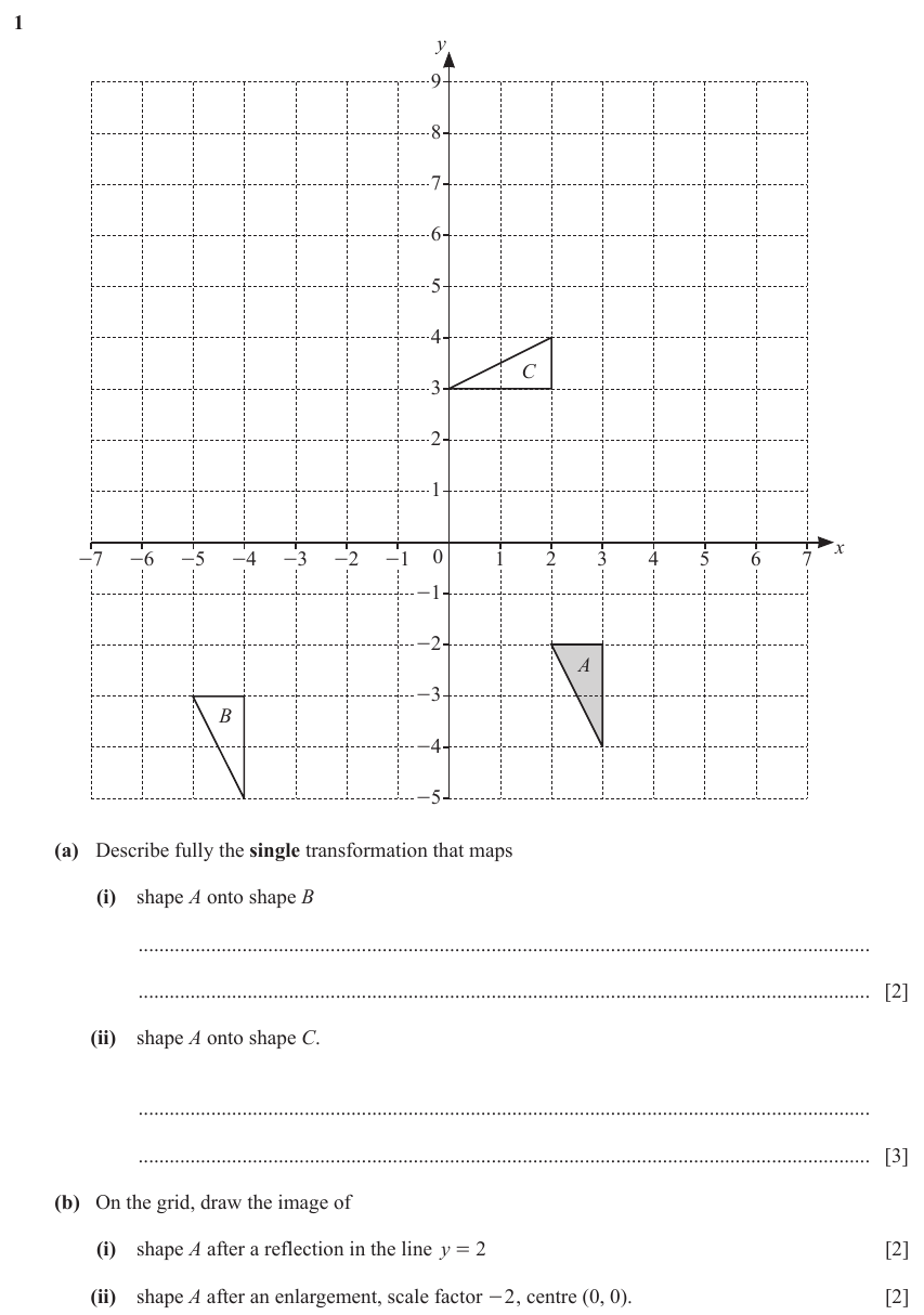 IGCSE Mathematics 0580 Oct/Nov 2023 Paper 41 Question 1 – Transformations, Transformations, 9 marks
