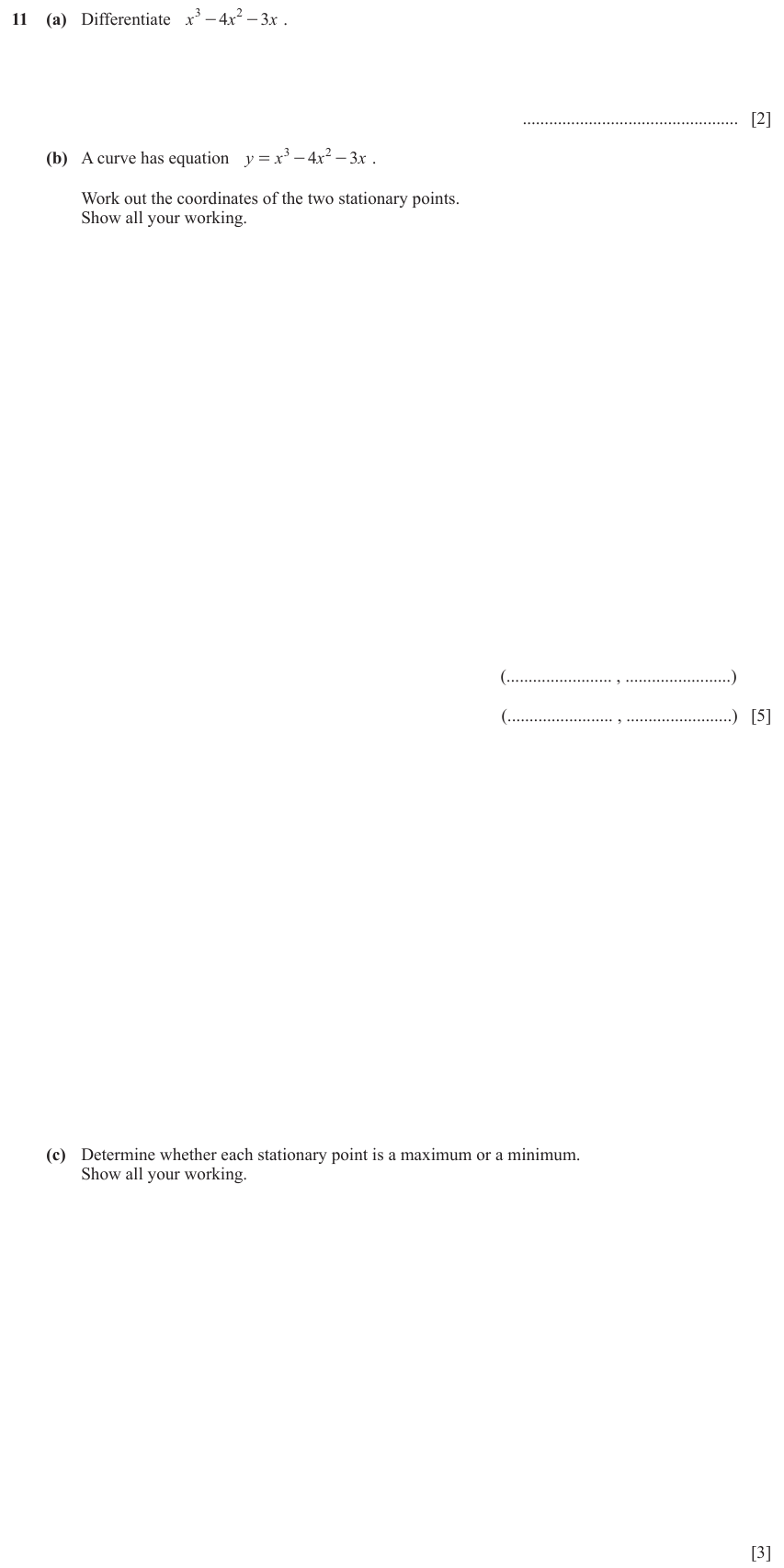 IGCSE 0580 Nov 2023 Paper 41 Question 11 — Calculus (Extended, 10 marks)