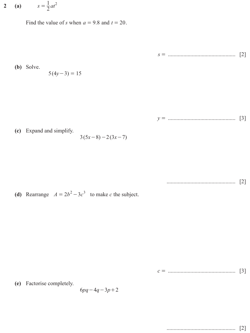 IGCSE Mathematics 0580 Oct/Nov 2023 Paper 41 Question 2 – Numbers, The four rules, 12 marks