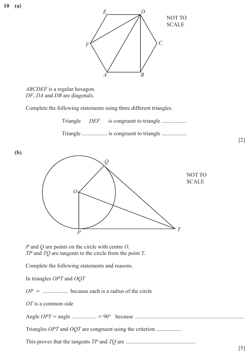 IGCSE 0580 Nov 2023 Paper 42 Question 10 — Congruent shapes (Extended, 7 marks)