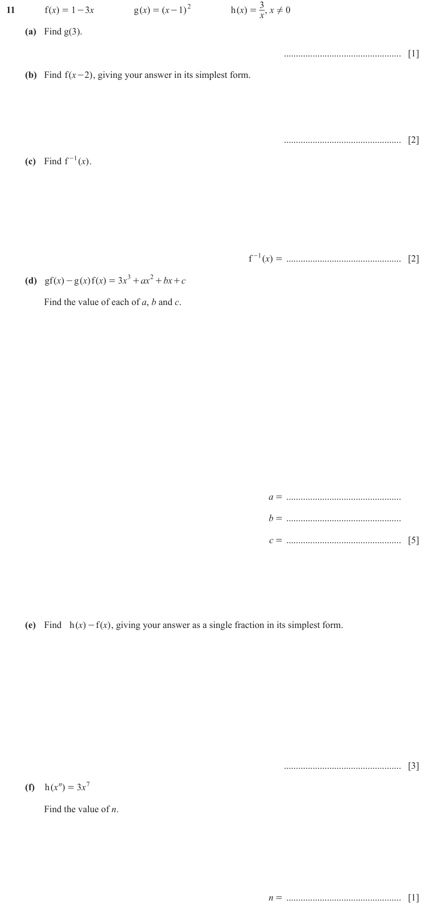IGCSE Mathematics 0580 Oct/Nov 2023 Paper 42 Question 11 – Functions and Graphs, Graphs of functions, 14 marks