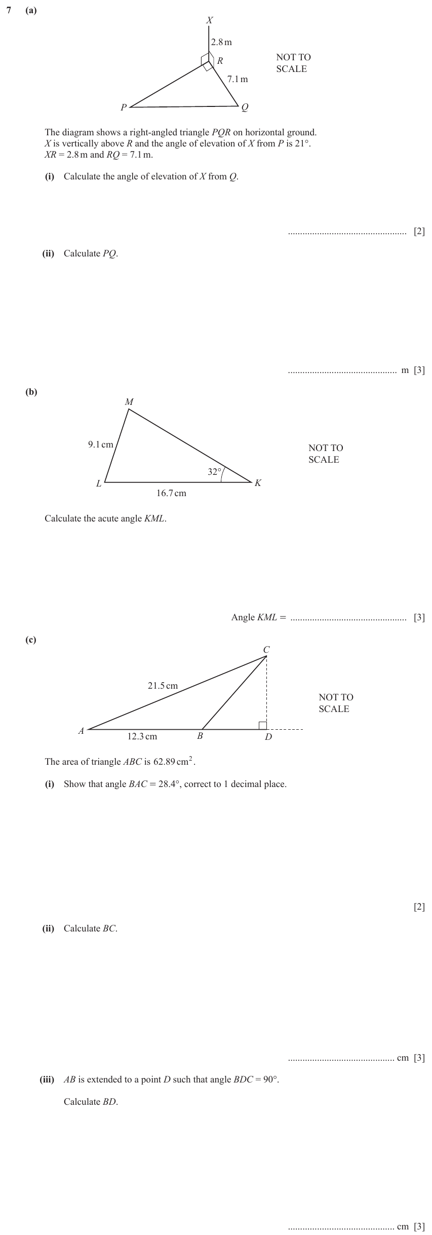 IGCSE Mathematics 0580 Oct/Nov 2023 Paper 42 Question 7 – Trigonometry, Right angled triangles, 16 marks
