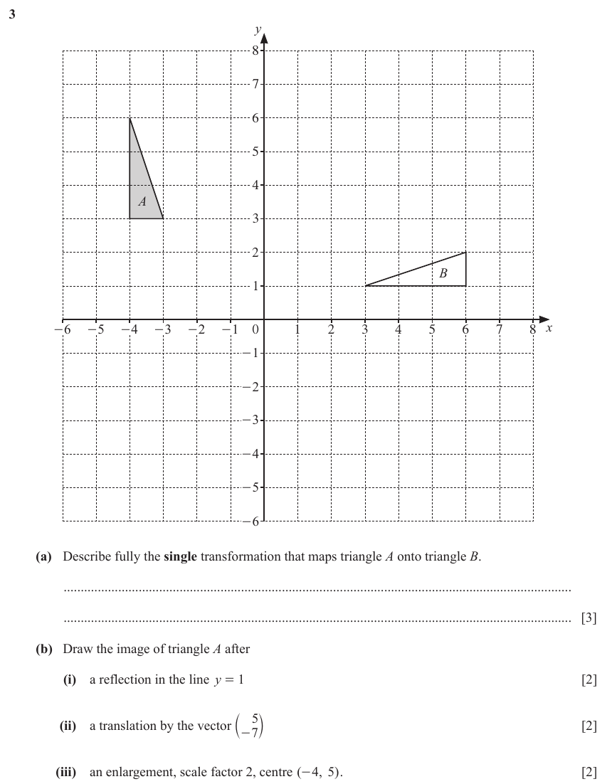 IGCSE Mathematics 0580 Oct/Nov 2023 Paper 43 Question 3 – Transformations, Transformations, 9 marks