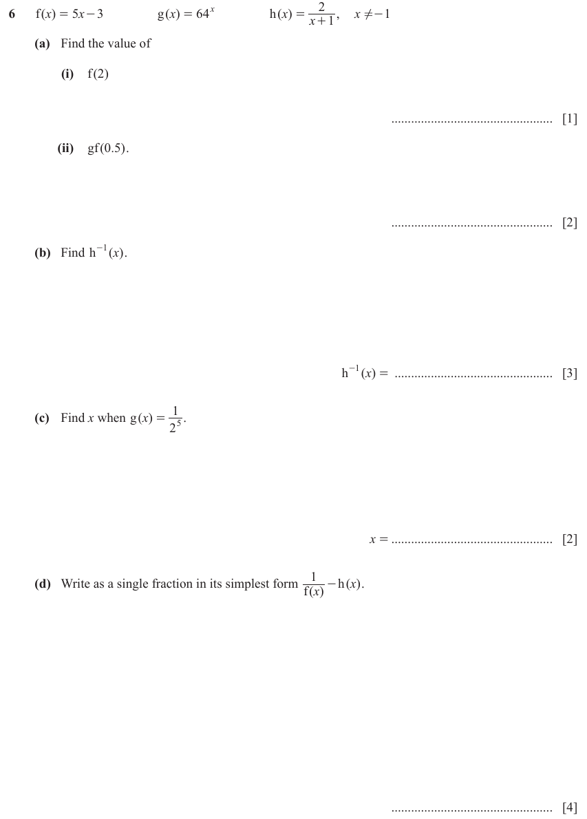 IGCSE Mathematics 0580 Oct/Nov 2023 Paper 43 Question 6 – Functions and Graphs, Graphs of functions, 12 marks