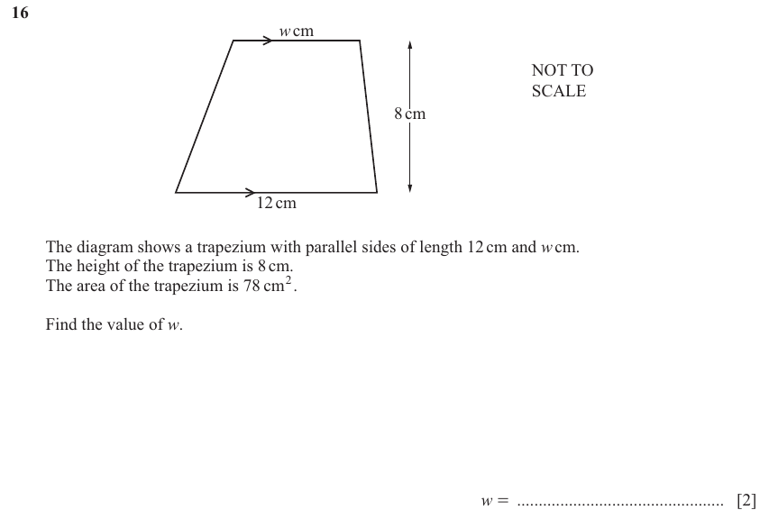IGCSE Mathematics 0580 Oct/Nov 2024 Paper 11 Question 16 – Mensuration, Perimeter, Area and Volume, 2 marks