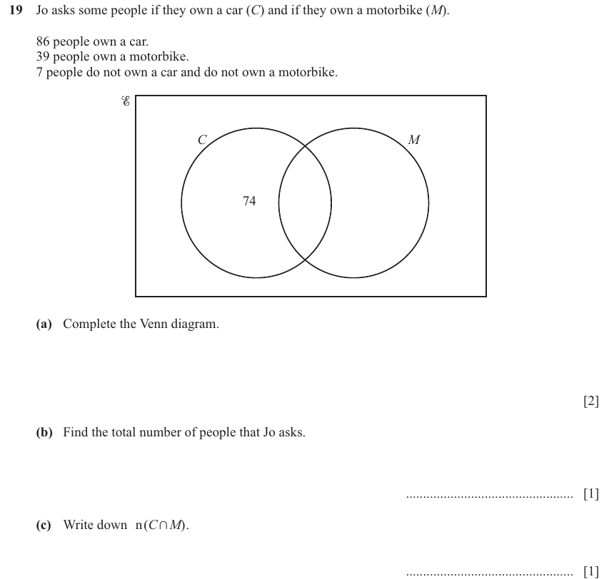 IGCSE 0580 Nov 2024 Paper 11 Question 19 — Sets and Venn Diagram (non calculator) (Core, 4 marks)