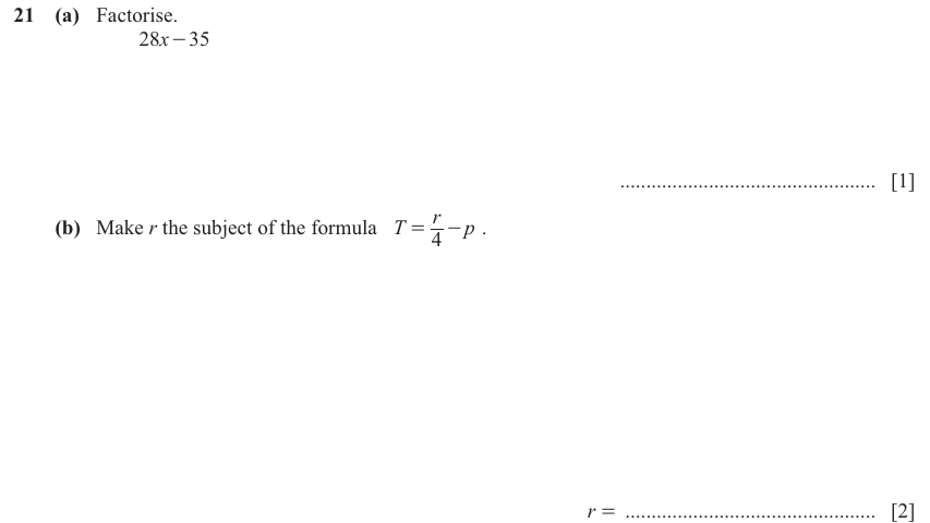 IGCSE 0580 Nov 2024 Paper 11 Question 21 — Factorization (Core, 3 marks)