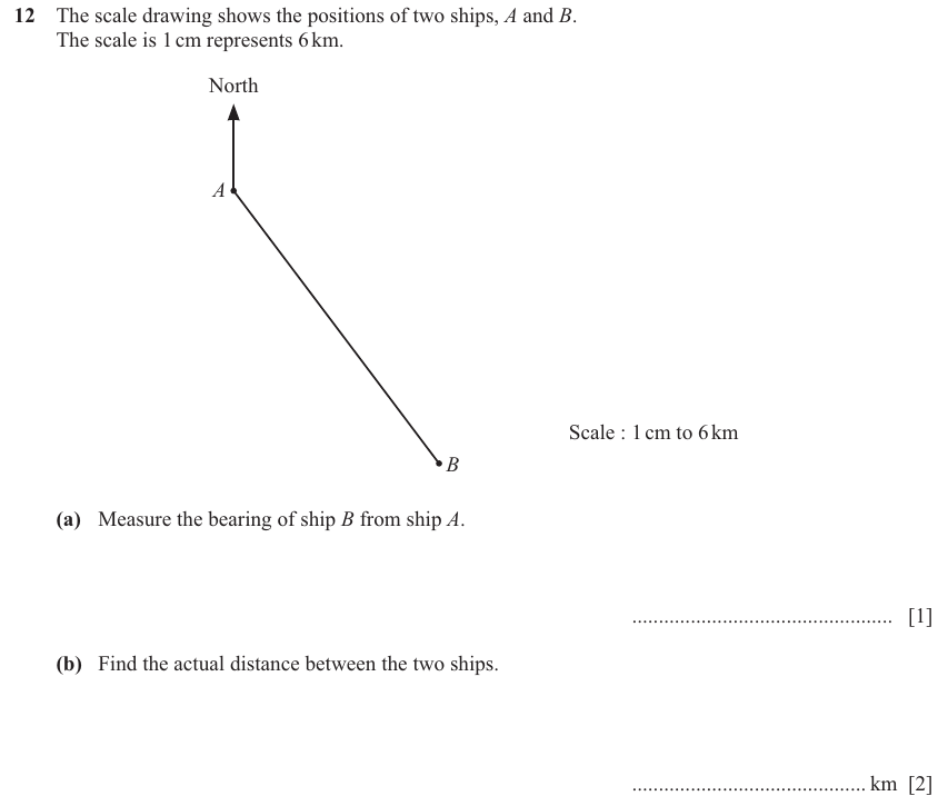 IGCSE Mathematics 0580 Oct/Nov 2024 Paper 12 Question 12 – Trigonometry, Three-figure bearings, 3 marks