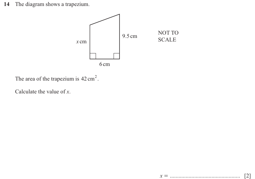 IGCSE Mathematics 0580 Oct/Nov 2024 Paper 12 Question 14 – Mensuration, Perimeter, Area and Volume, 2 marks