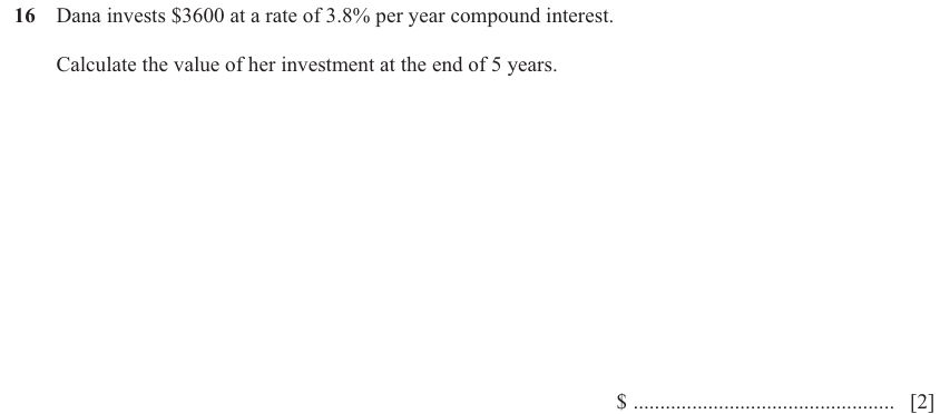 IGCSE 0580 Nov 2024 Paper 12 Question 16 — Simple and compound interest (Core, 2 marks)