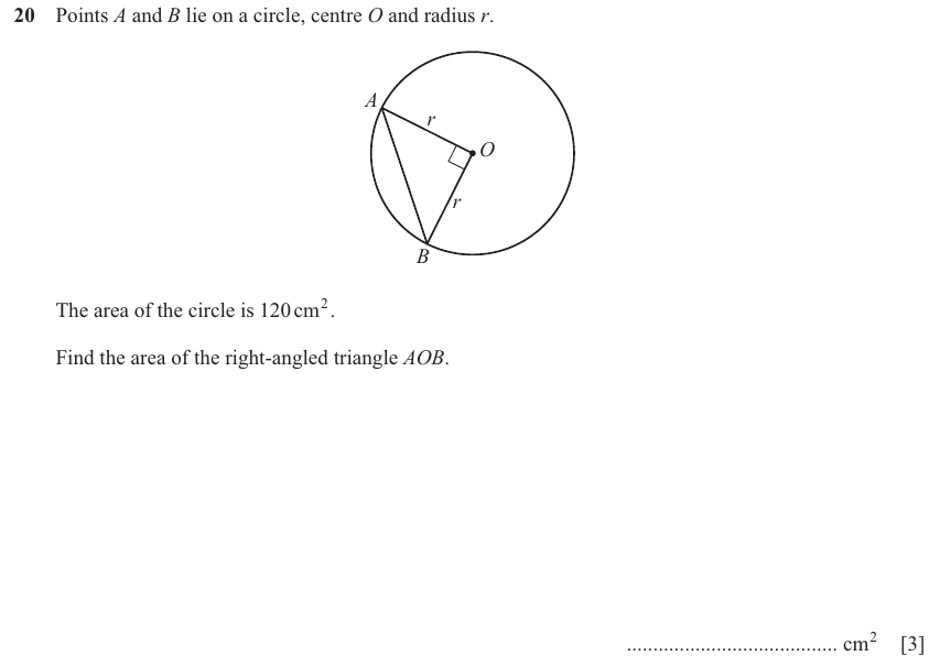 IGCSE Mathematics 0580 Oct/Nov 2024 Paper 12 Question 20 – Trigonometry, Right angled triangles, 3 marks