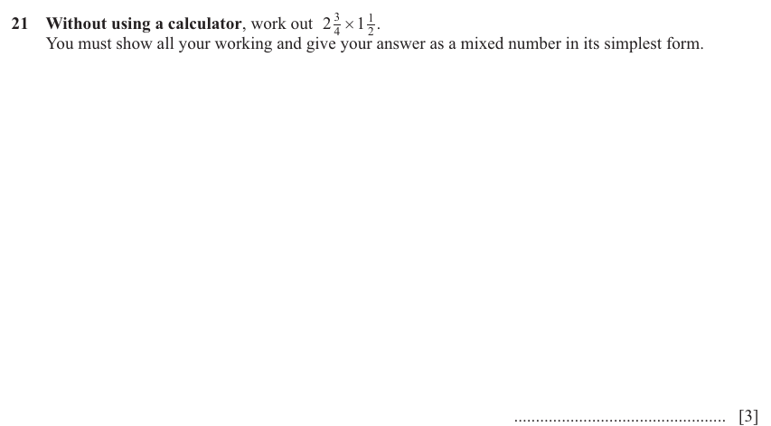 IGCSE Mathematics 0580 Oct/Nov 2024 Paper 12 Question 21 – Numbers, Operations with fractions (non calculator), 3 marks