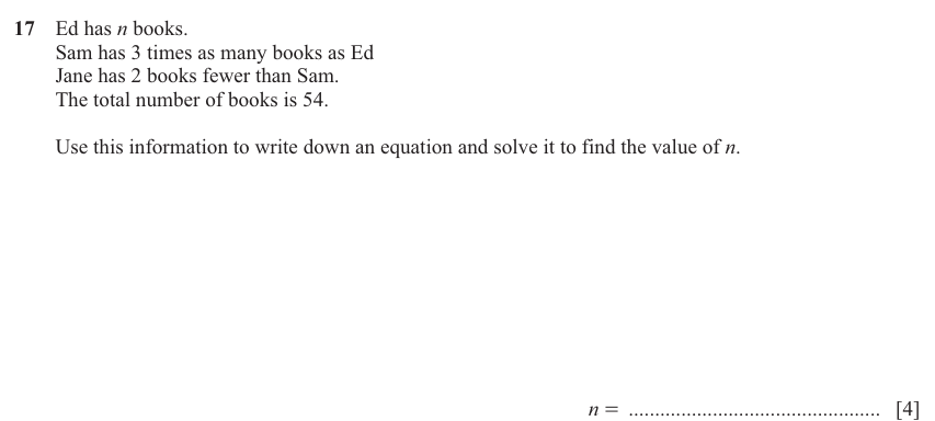 IGCSE Mathematics 0580 Oct/Nov 2024 Paper 13 Question 17 – Algebra, Basic algebra, 4 marks