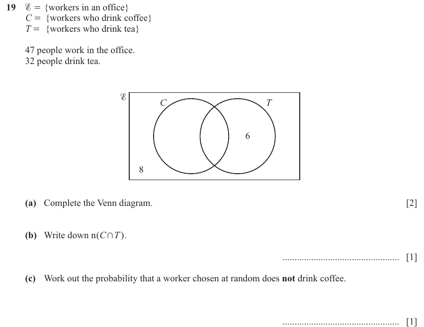 IGCSE 0580 Nov 2024 Paper 13 Question 19 — Sets and Venn Diagram (non calculator) (Core, 4 marks)