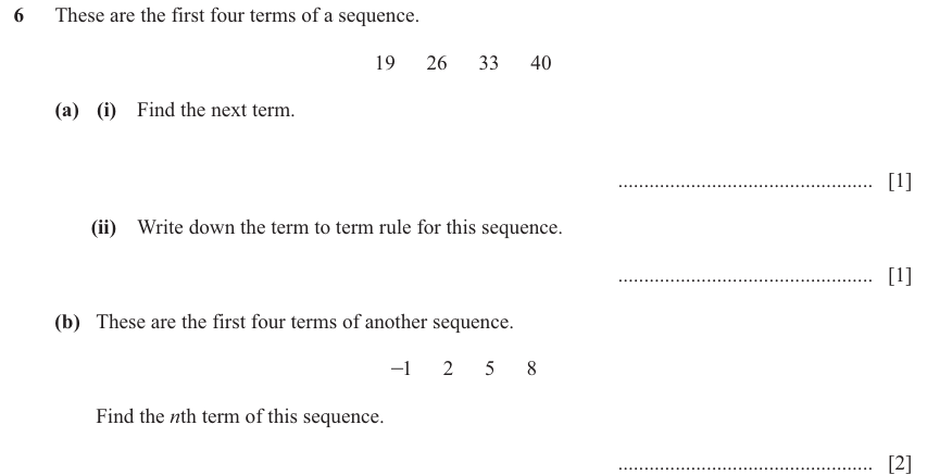 IGCSE Mathematics 0580 Oct/Nov 2024 Paper 13 Question 6 – Algebra, Sequences, 4 marks