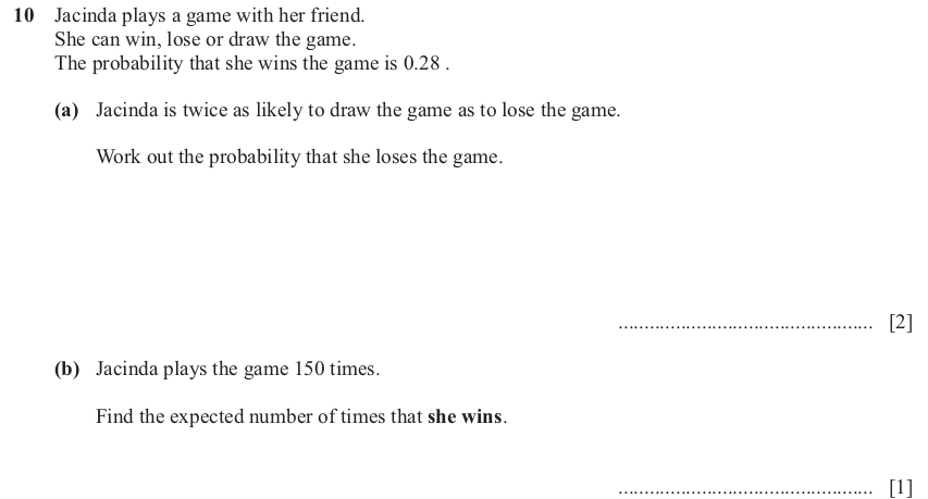 IGCSE Mathematics 0580 Oct/Nov 2024 Paper 21 Question 10 – Probability, General, 3 marks