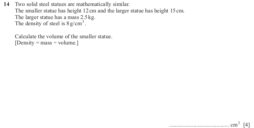 IGCSE Mathematics 0580 Oct/Nov 2024 Paper 21 Question 14 – Mensuration, Perimeter, Area and Volume, 4 marks