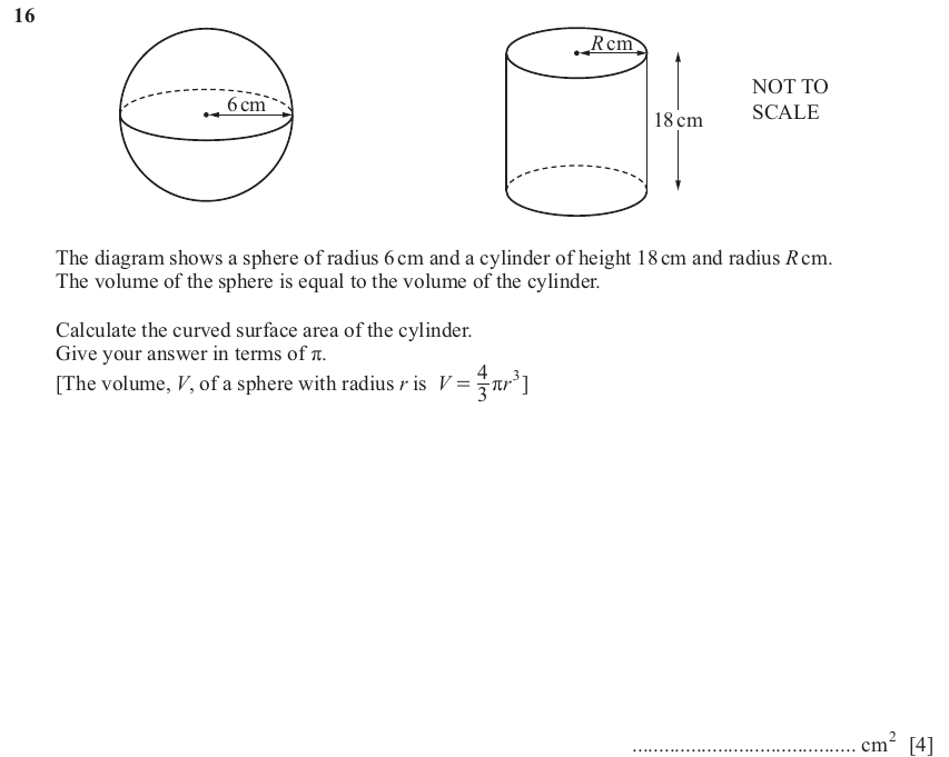 IGCSE Mathematics 0580 Oct/Nov 2024 Paper 21 Question 16 – Mensuration, Perimeter, Area and Volume, 4 marks