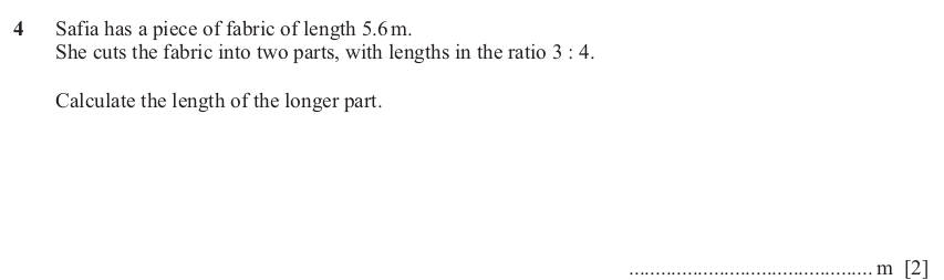 IGCSE 0580 Nov 2024 Paper 21 Question 4 — Ratio and proportion (Extended, 2 marks)