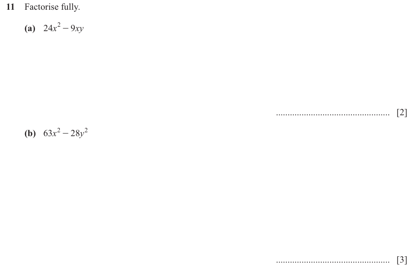 IGCSE Mathematics 0580 Oct/Nov 2024 Paper 22 Question 11 – Algebra, Factorization, 5 marks