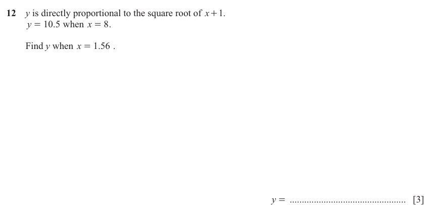 IGCSE 0580 Nov 2024 Paper 22 Question 12 — Proportion (Extended, 3 marks)