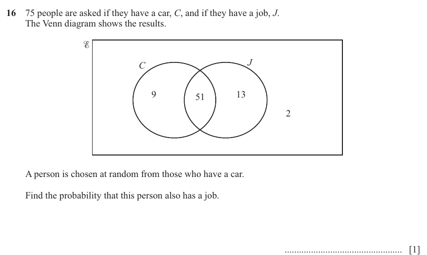 IGCSE Mathematics 0580 Oct/Nov 2024 Paper 22 Question 16 – Probability, General, 1 marks