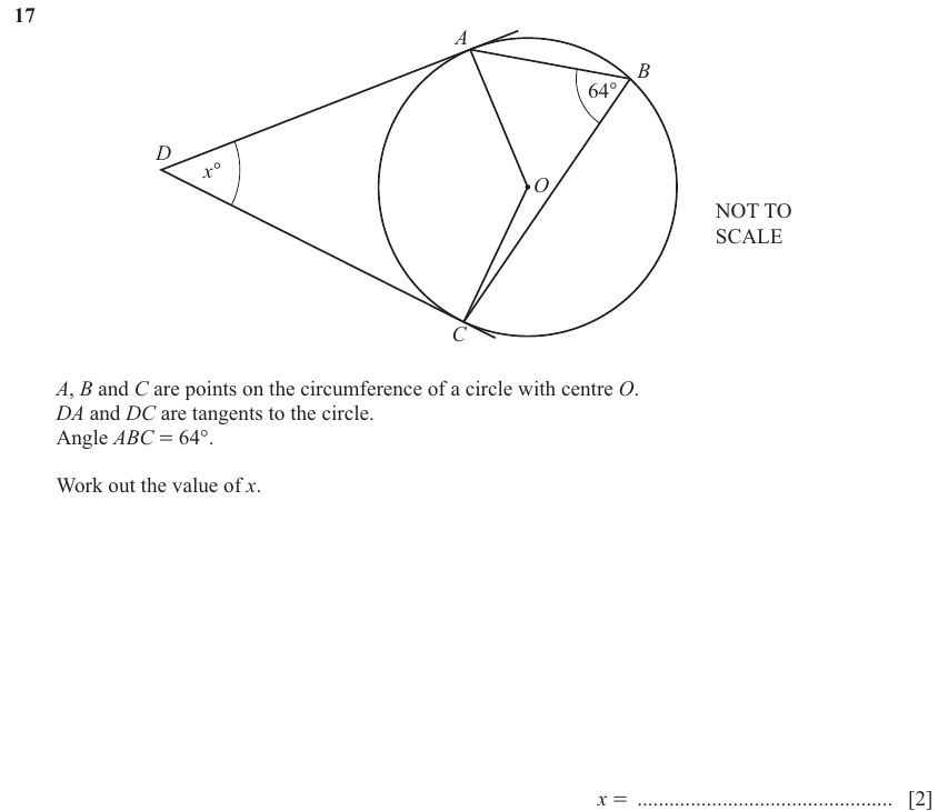 IGCSE Mathematics 0580 Oct/Nov 2024 Paper 22 Question 17 – Geometry, Angles using geometrical properties, 2 marks