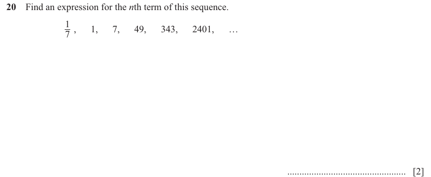 IGCSE Mathematics 0580 Oct/Nov 2024 Paper 22 Question 20 – Algebra, Sequences, 2 marks