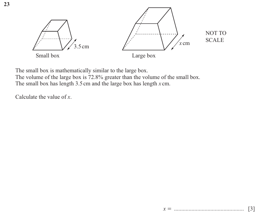 IGCSE Mathematics 0580 Oct/Nov 2024 Paper 22 Question 23 – Mensuration, Perimeter, Area and Volume, 3 marks