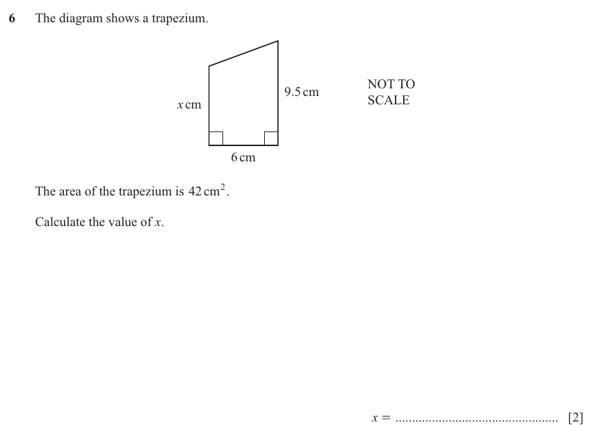 IGCSE Mathematics 0580 Oct/Nov 2024 Paper 22 Question 6 – Mensuration, Perimeter, Area and Volume, 2 marks
