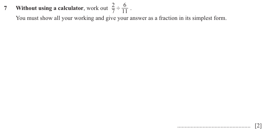 IGCSE Mathematics 0580 Oct/Nov 2024 Paper 22 Question 7 – Numbers, Operations with fractions (non calculator), 2 marks