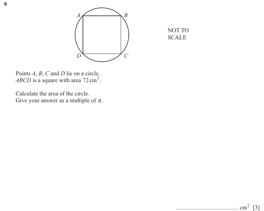 IGCSE Mathematics 0580 Oct/Nov 2024 Paper 22 Question 9 – Mensuration, Perimeter, Area and Volume, 3 marks