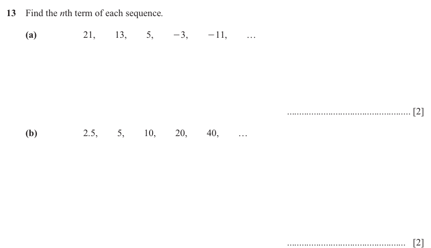 IGCSE Mathematics 0580 Oct/Nov 2024 Paper 23 Question 13 – Algebra, Sequences, 4 marks
