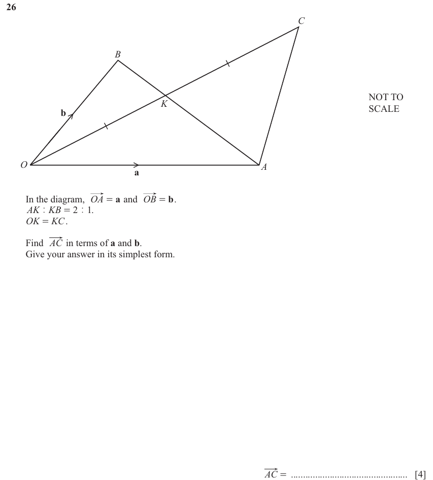 IGCSE Mathematics 0580 Oct/Nov 2024 Paper 23 Question 26 – Vectors, Further vectors (vector combinations), 4 marks