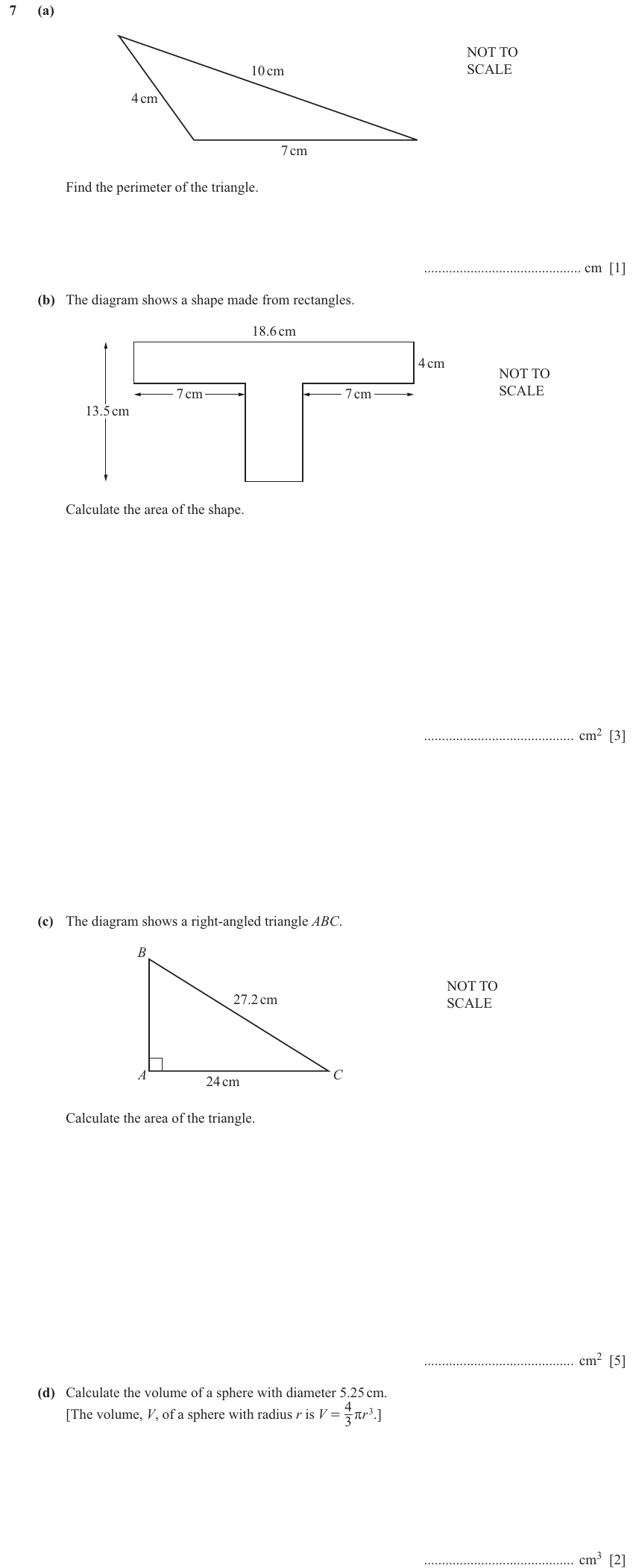 IGCSE Mathematics 0580 Oct/Nov 2024 Paper 31 Question 7 – Mensuration, Perimeter, Area and Volume, 11 marks