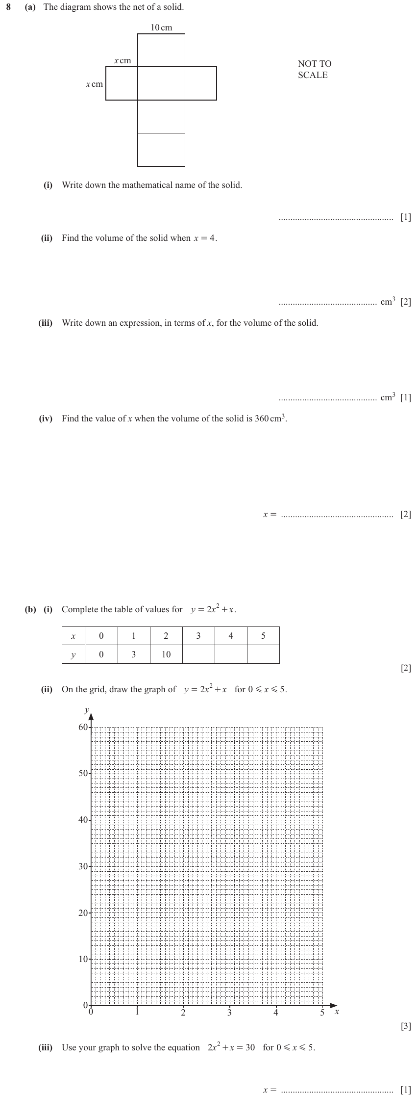 IGCSE Mathematics 0580 Oct/Nov 2024 Paper 31 Question 8 – Mensuration, Perimeter, Area and Volume, 12 marks