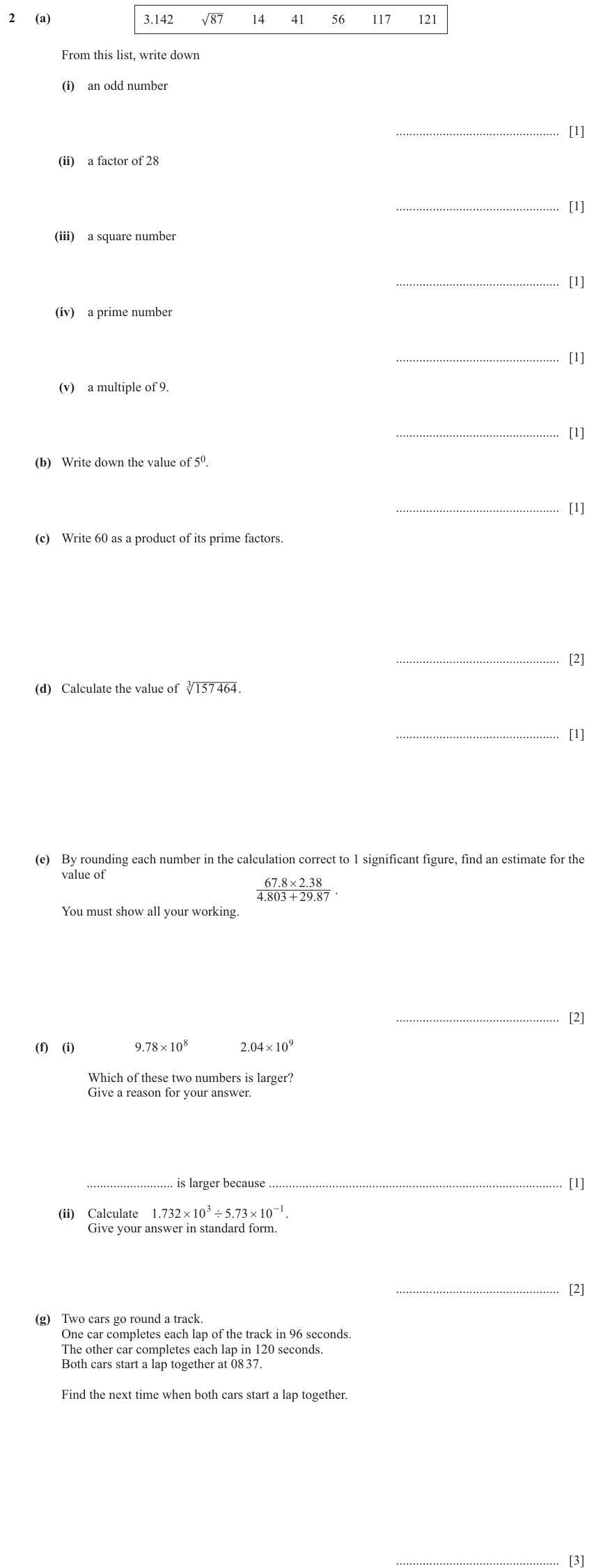 IGCSE Mathematics 0580 Oct/Nov 2024 Paper 32 Question 2 – Numbers, The four rules, 17 marks
