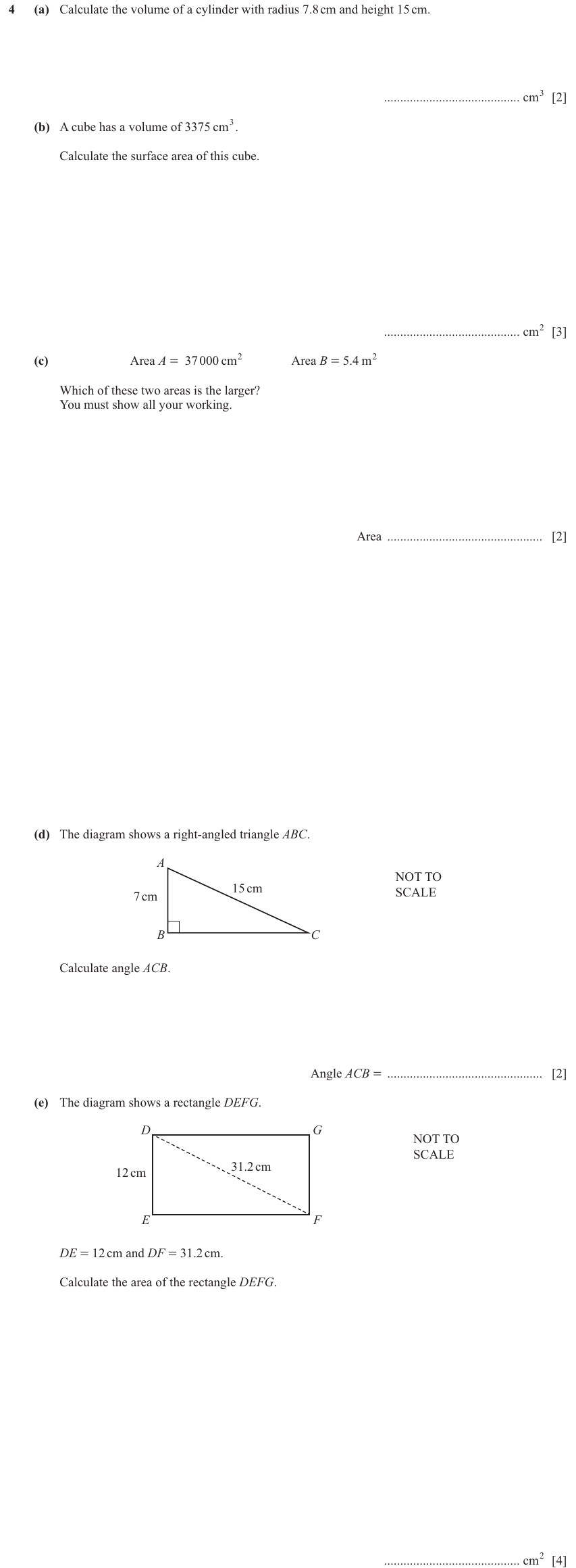 IGCSE Mathematics 0580 Oct/Nov 2024 Paper 32 Question 4 – Mensuration, Perimeter, Area and Volume, 13 marks