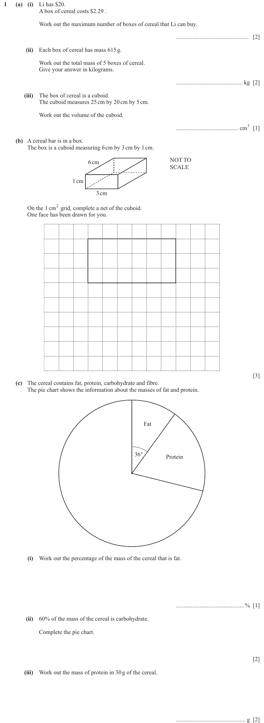 IGCSE Mathematics 0580 Oct/Nov 2024 Paper 33 Question 1 – Mensuration, Perimeter, Area and Volume, 13 marks