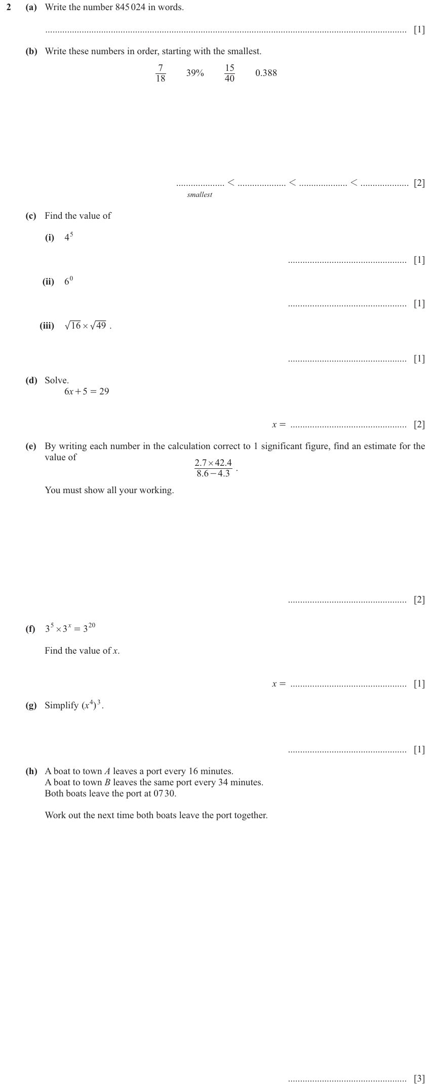 IGCSE Mathematics 0580 Oct/Nov 2024 Paper 33 Question 2 – Numbers, The four rules, 15 marks